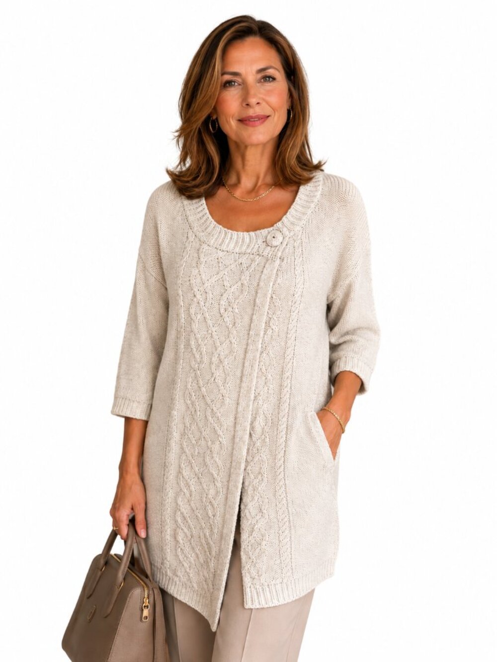 Merona Oatmeal Cable Knit Button Front Cardigan Sweater